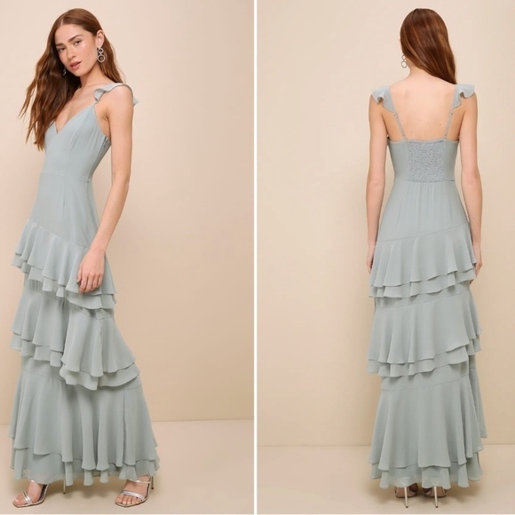 LULUS Prom Wedding Bridesmaid Romantic Flowy Chiffon Maxi Dress - Picture 3 of 3